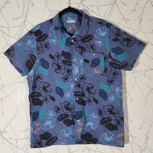 Tenth + Ocean Hibiscus Floral Printed Linen Blend Button Front Camp Shirt